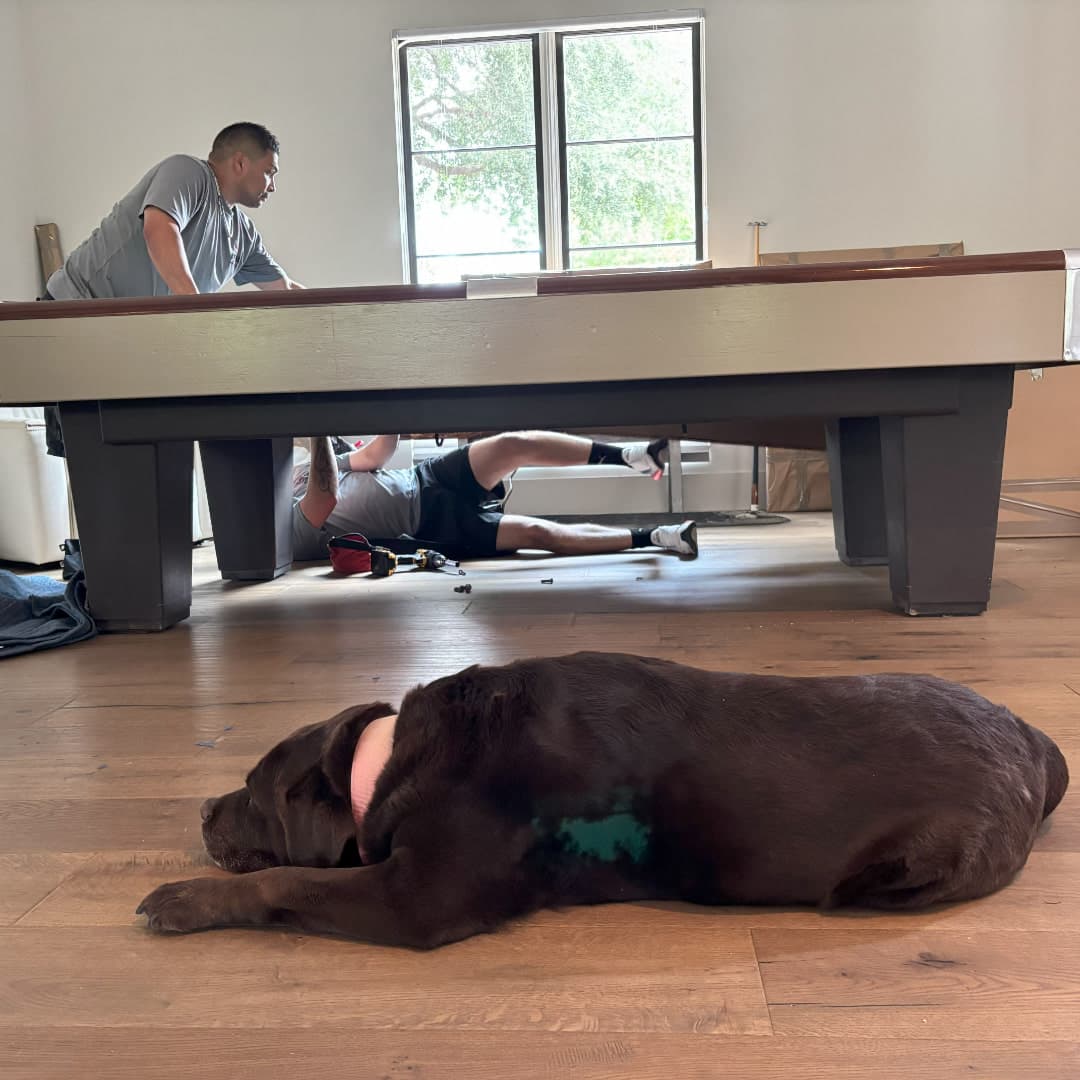Billiard table slate being lifted by experienced movers