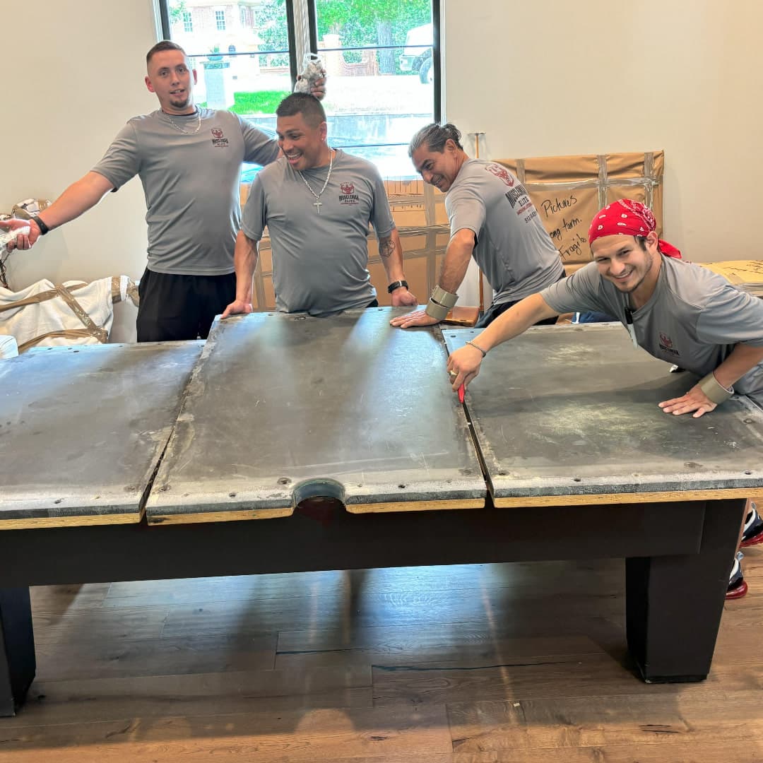 Pool table frame secured for truck transport