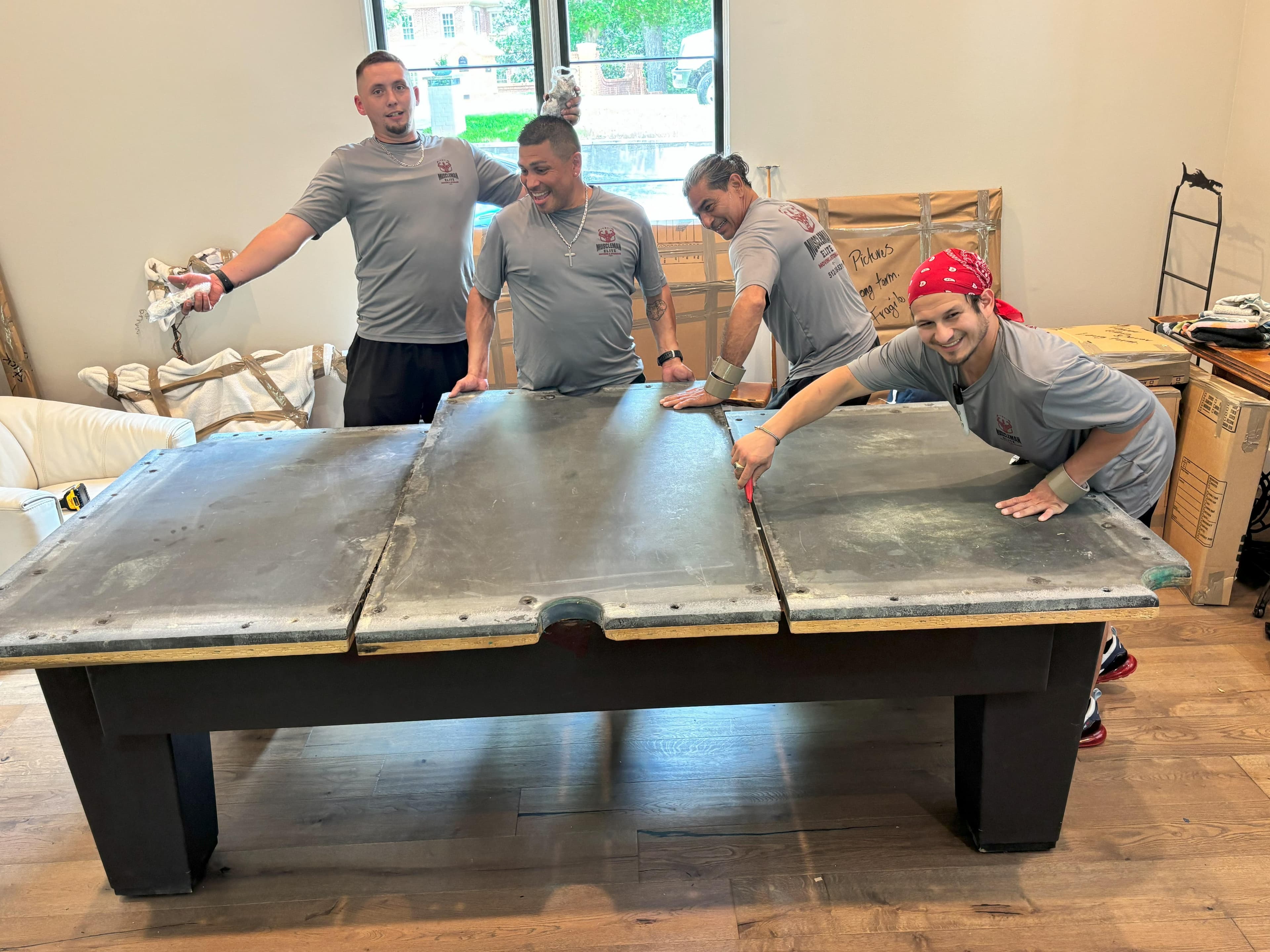 Billiard table with protective covering for moving day