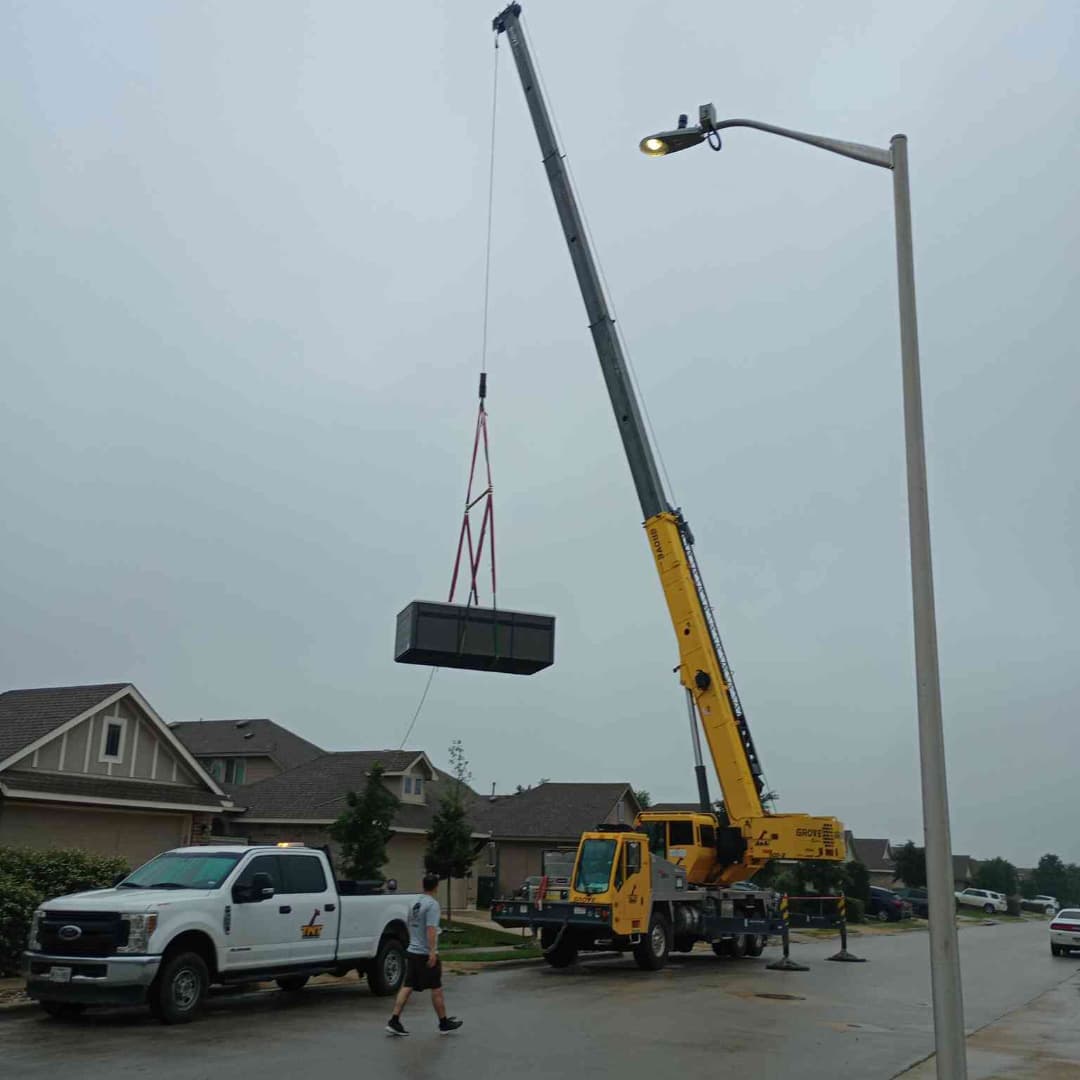 Hot tub secured on flatbed for safe neighborhood transport