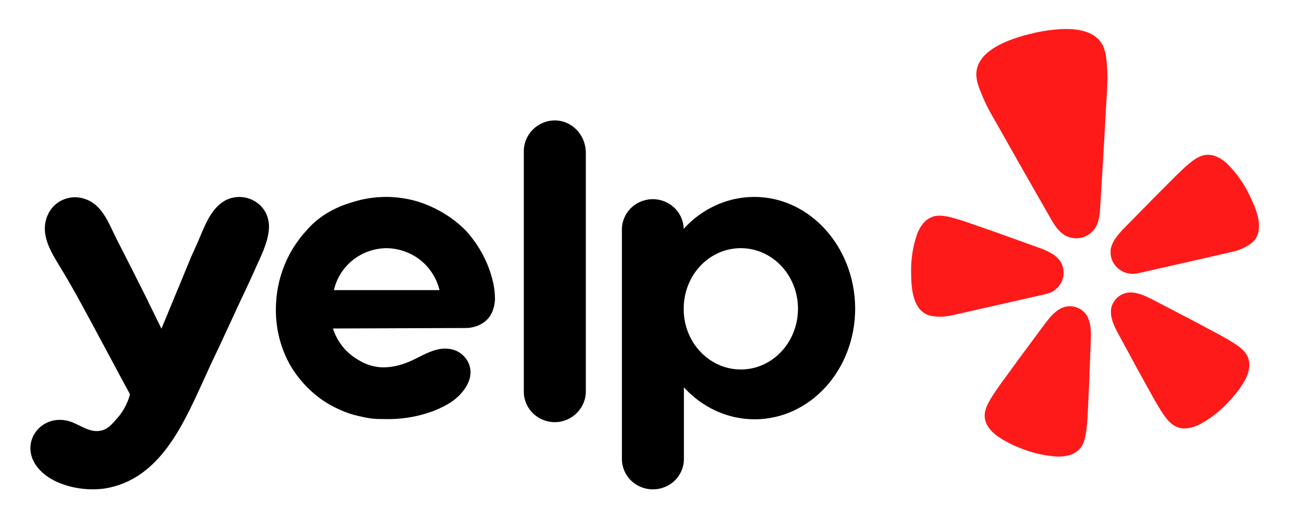 Yelp logo: black text reading 'Yelp' with a red star shaped-icon with blunt tips to the star next to the text.