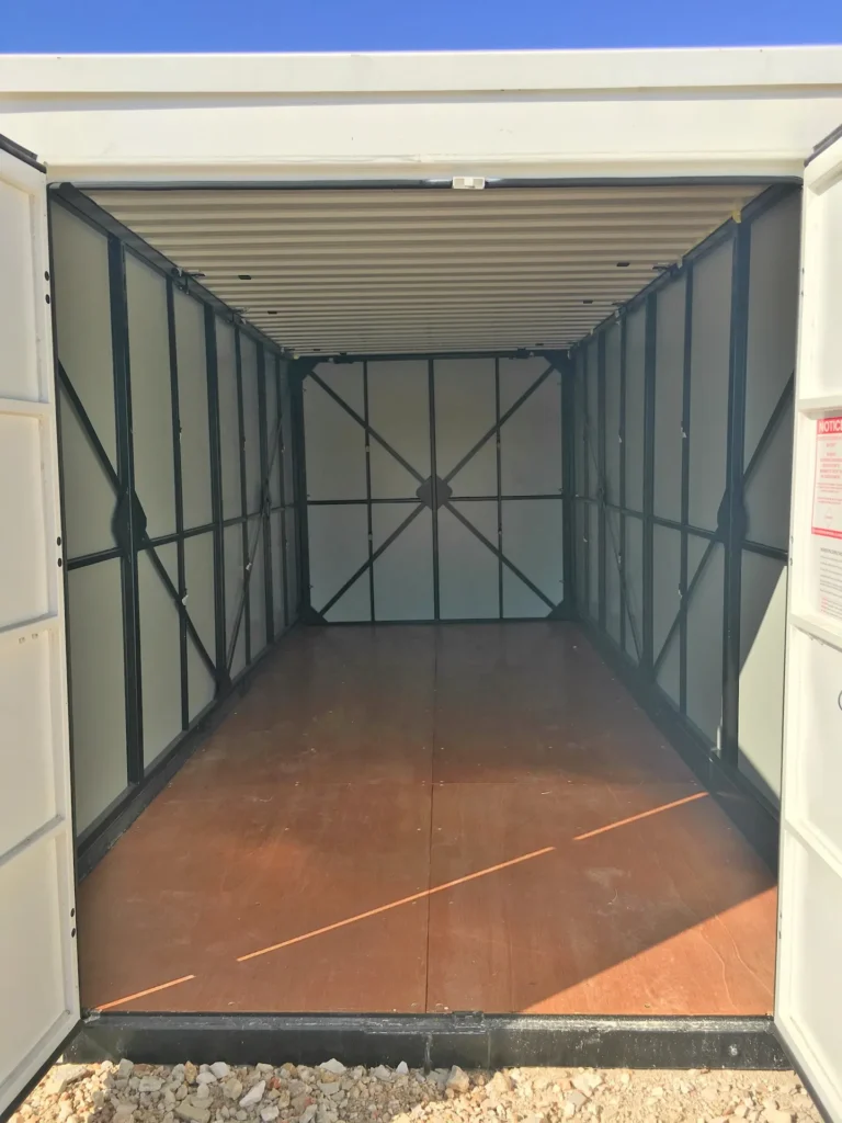  Interior of an empty portable storage container.
